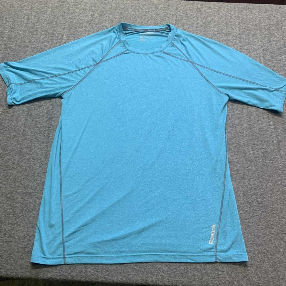 Reebok Raglan T-Shirt Mens XL Teal Gray Short Sleeve Stretch Training Activewear